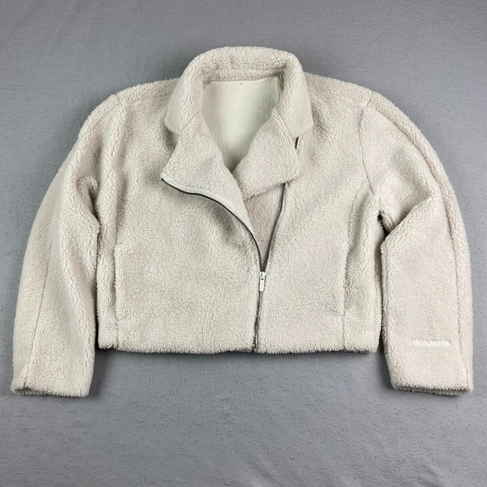 Lululemon womens Textured Fleece Moto Collared Jacket 4 White Bone